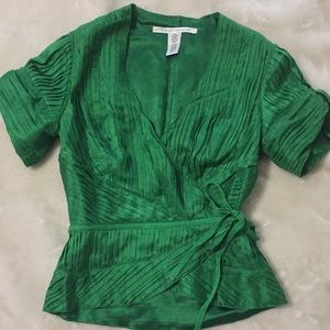 DVF emerald green silk wrap top
